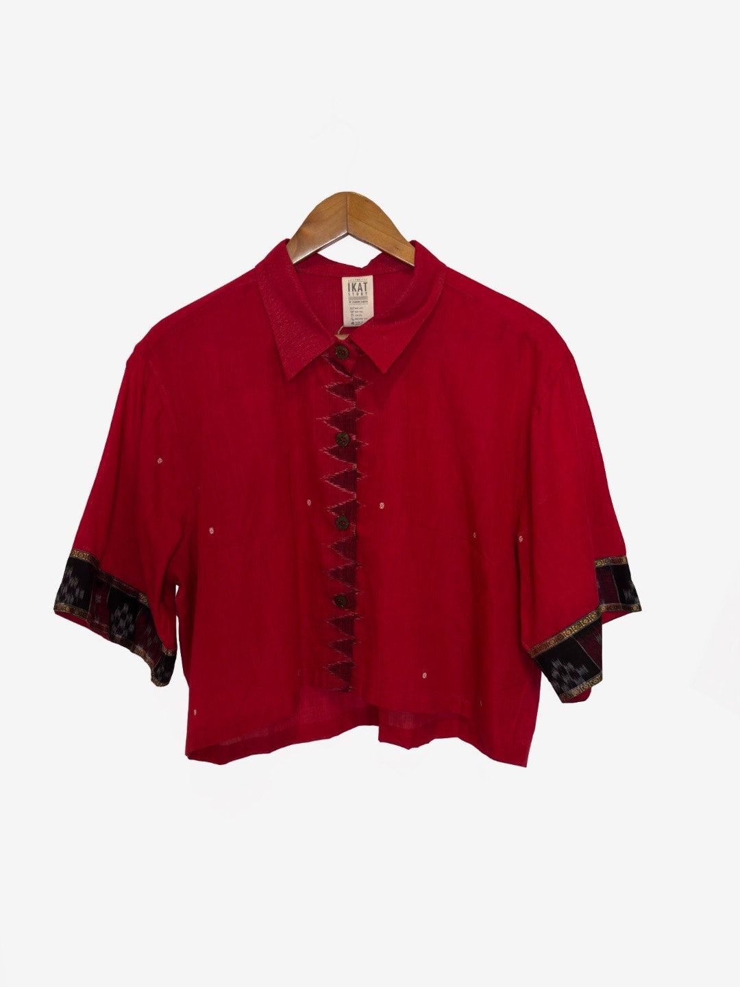 Red Sambalpuri Ikat Cropped Shirt.