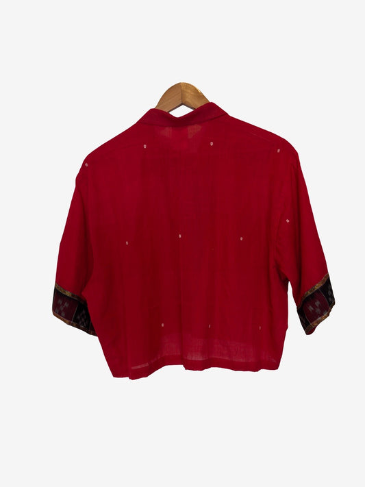 Red Sambalpuri Ikat Cropped Shirt.